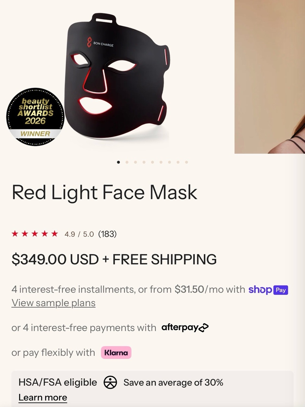 Bon Charge Red Light Face Mask